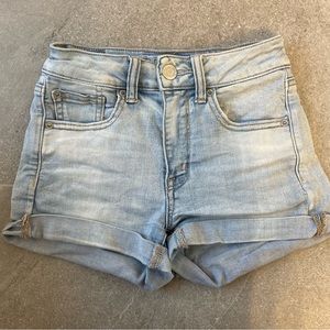 American Eagle Outfitters AEO Hi-Rise Shortie Light Blue Denim Shorts